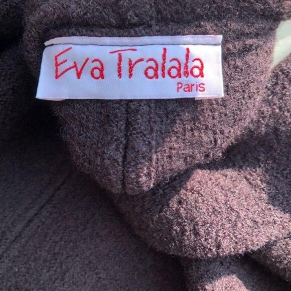 Eva Tralala Paris Wool Cardigan 2 Coat Jacket Ruffle Brown Long Sleeve Top Crop - Picture 8 of 8